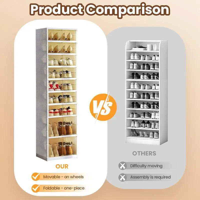 9 tier Ultimate Foldable Shoe Organizer – Fits 18 Pairs Space-Saving Stackable Cabinet Rack Clear Door Plastics Stackable - Image 2